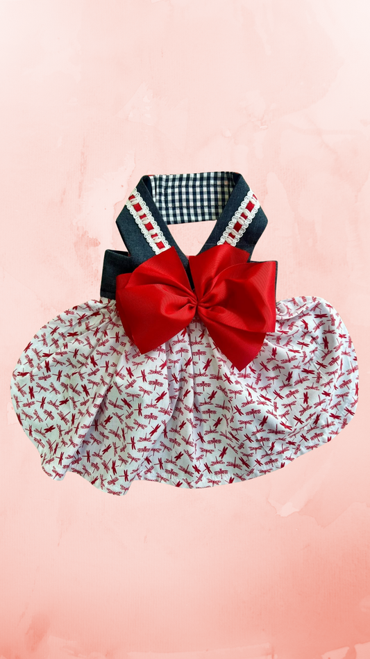 VESTIDO MEZCLILLA LIBELULAS ROJAS