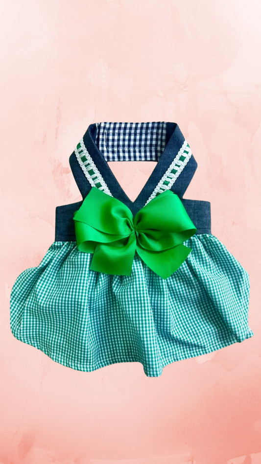 VESTIDO MEZCLILLA CUADROS VERDES
