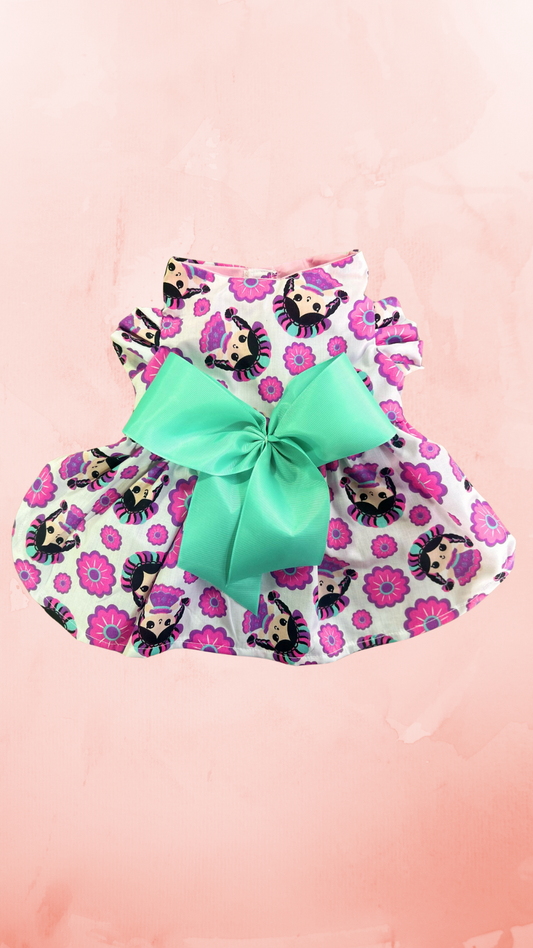 VESTIDO LELE ROSA CON MOÑO