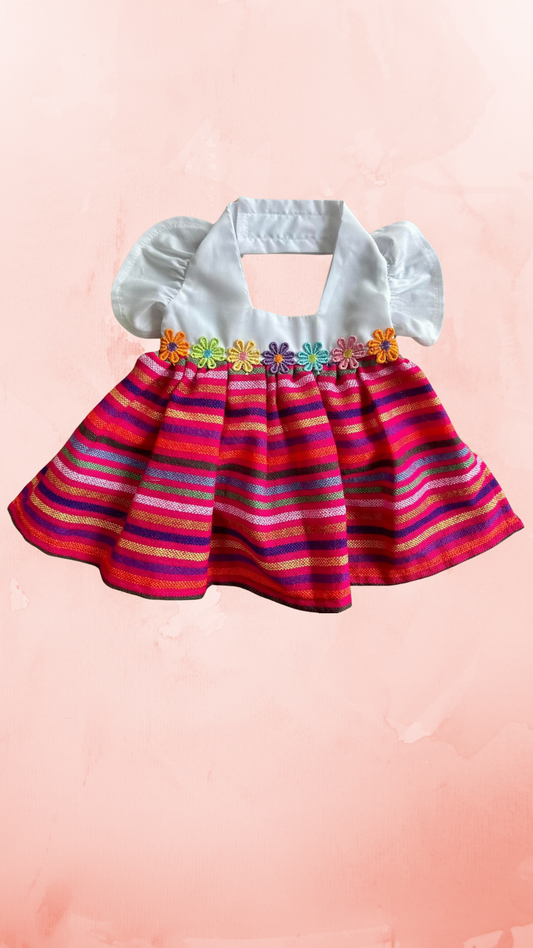VESTIDO ARTESANAL CON CINTILLO DE FLORES